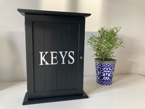 Wooden Key Holder Box Rack Hooks Black Storage Cupboard Keys Cabinet