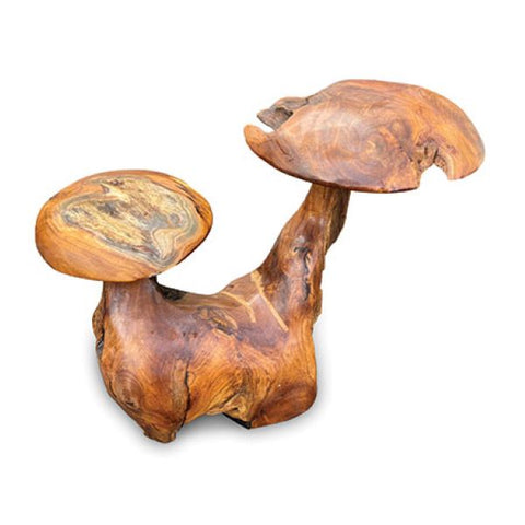 Large Wooden Mushroom Double Toadstool Sculpture Hand Carved Wood Ornament 35cm