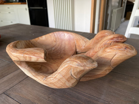 Wooden Hand Bowl Carved Hands Ornament Sculpture Dish Fruit Trinket Sweet Holder 35cm