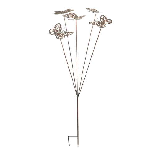 Metal Butterfly Sculpture Garden Decoration Five Butterflies on Stake 1.1m Brown