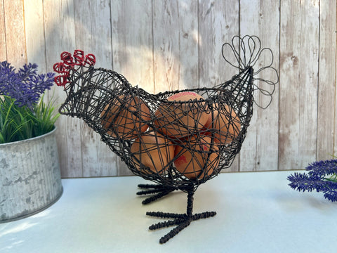 Wire Hen Egg Basket Holder Chicken Eggs Container Metal Kitchen Storage Rack - Holds 6 Eggs