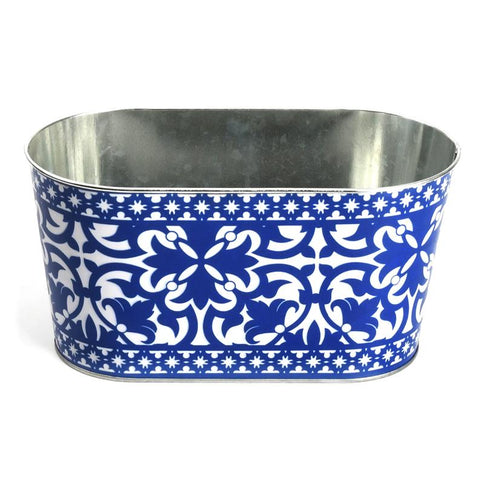 Portuguese Style Zinc Oval Planter Blue White Plant Pot Garden Indoor Planter