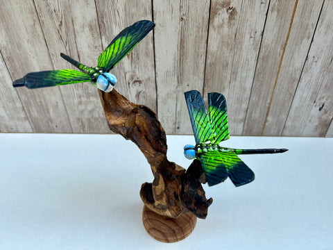 Emperor Dragonfly Ornament Teak Root Sculpture Handcarved Wooden Dragonflies Statue