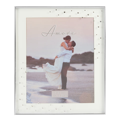 Silver Plated Photo Frame 8 x 10 Crystals White Mount Wedding Graduation Anniversary Picture Holder Portrait or Landscape