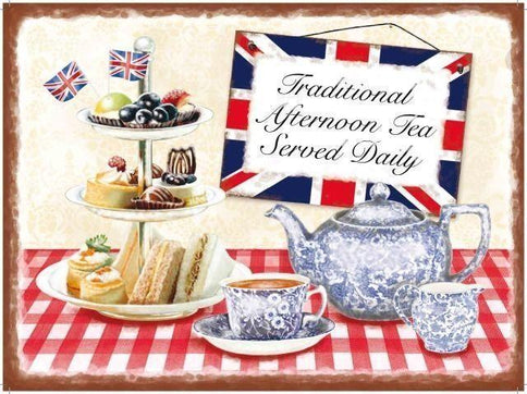 English Retro Vintage Afternoon Tea & Cake Metal Sign Plaque Teapot Parlour Cafe