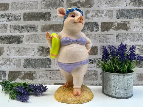 Beach Pig Figurine Swimmer Gift Miss Piggy Animal Ornament Novelty Statue 33cm