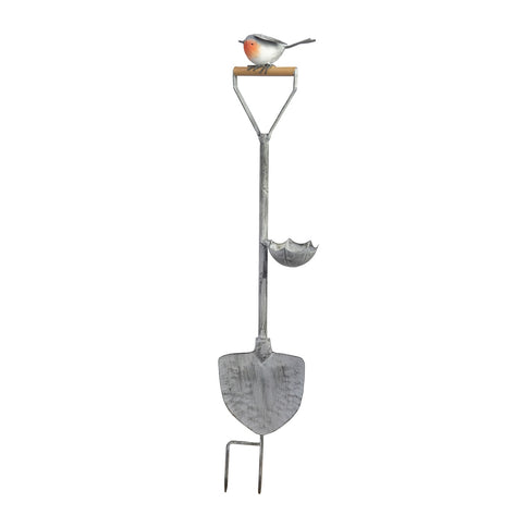 Grey Garden Decor Stake Plant Support Spade Robin Design Art Small Bird Feeder