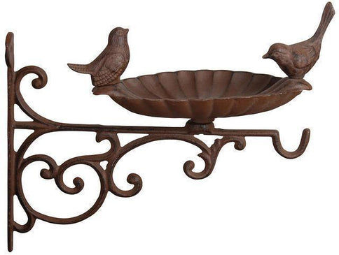 Wall Mounted Bird Bath Garden Food Feeder Cast Iron Basket Bracket