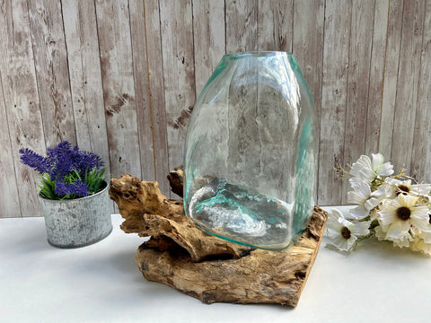 Molten Glass Vase Gamal Root Drift Wood Rustic Decor Terrarium Jar Flower Holder