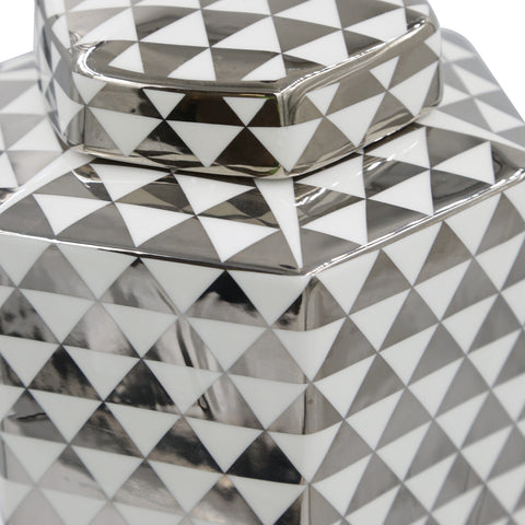 Ginger Jar Ceramic Hexagonal Storage Container Silver Vase Geometric Holder 30cm