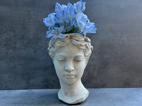 Roman Ladies Head Statue Planter Flower Pot Stone Greek Style Garden Home 25cm