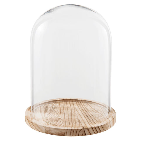 Glass Display Cloche Bell Jar Cover Dome Flower Preservation Wooden Base 29cm