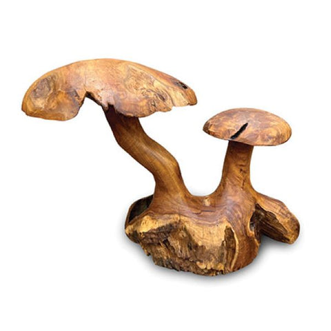Large Wooden Mushroom Double Toadstool Sculpture Hand Carved Wood Ornament 35cm