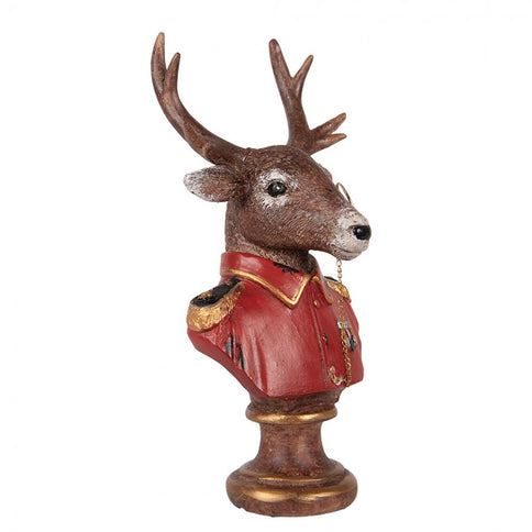 19cm Red Gentleman Suited Stag Deer Bust Ornament Figurine Regal Statue