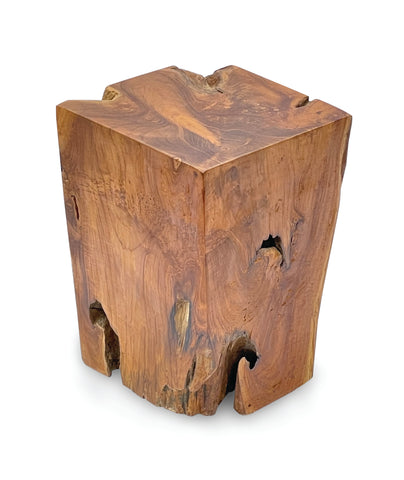 Square Wooden Lamp Side Table Teak Root Hand Carved Solid Wood Stool Plant Stand