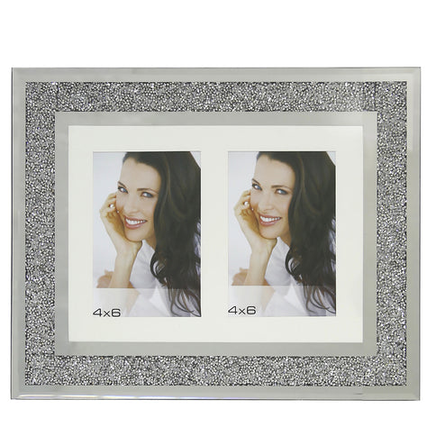 Glass Sparkly Silver Diamond Crush Wall Multi Double Picture Photo Frame 4