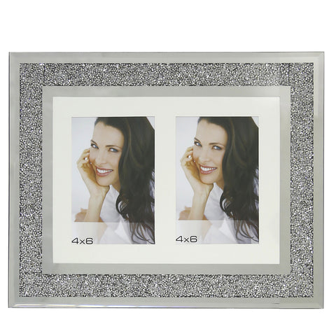 Glass Sparkly Silver Diamond Crush Wall Multi Double Picture Photo Frame 4"x6" 