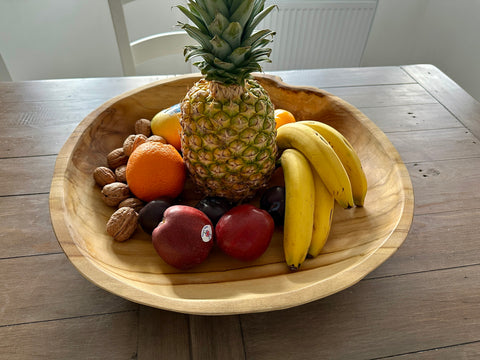 Wood Teak Fruit Bonbon Bowl Wooden Holder Rustic Dish 50cm 100% Unique Oiled