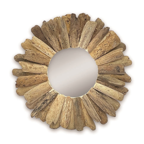 Wooden DRIFTWOOD Round Wall Mirror Rustic Nautical Style Handmade Decor 40cm