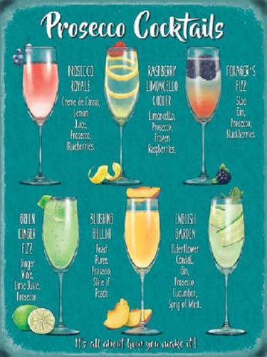 Metal Sign Plaque Prosecco Cocktail Recipes Drink Kitchen Bar Steel Plaque 30x40