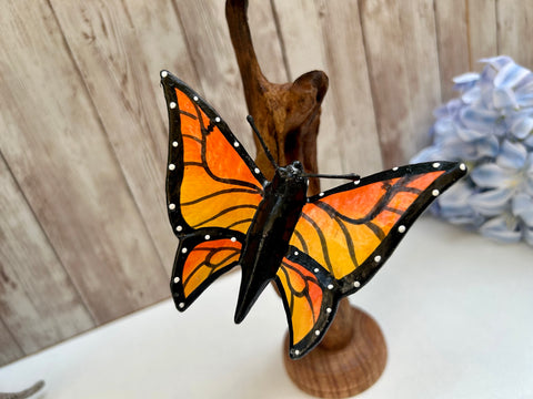 Monarch Butterfly Ornament Teak Root Sculpture Handcarved Wooden Statue 