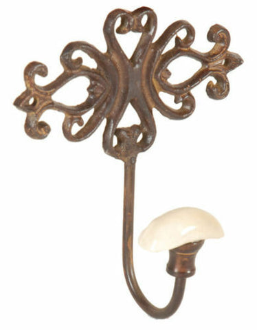 Vintage Style Metal Cast Iron & Porcelain Wall Towel Robe Coat Hat Hook Peg