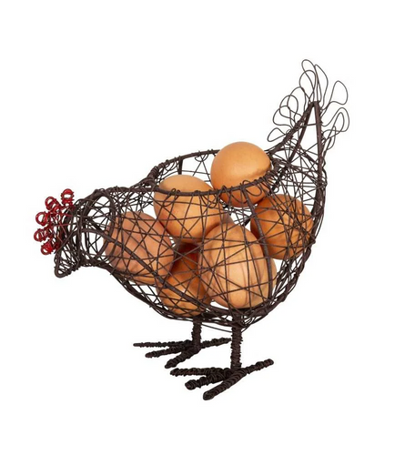 Wire Hen Egg Basket Holder Chicken Eggs Container Metal Kitchen Storage Rack - Holds 6 Eggs