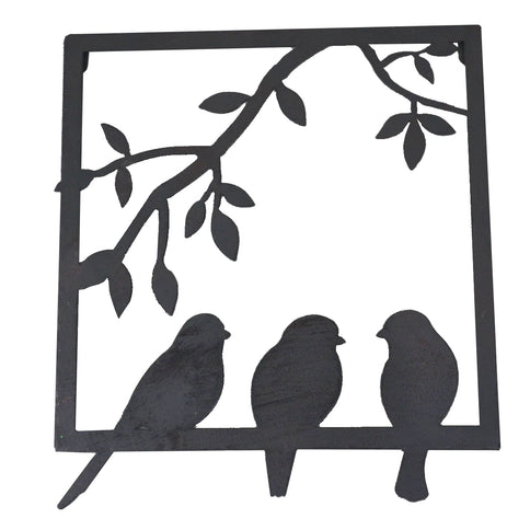 Black Silhouette Bird Metal Wall Art Home Garden Fence Square Hanging Decor