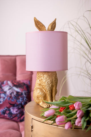 Gold Hare Rabbit Bedside Table Lamp Pink Light Shade Art Deco Novelty 43cm 60w