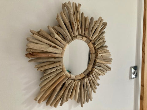 Wooden DRIFTWOOD Star Wall Mirror Rustic Nautical Style Handmade Starburst 42cm