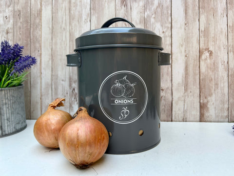 Grey Onion Storage Container Metal Lid Tin Kitchen Storage Tub Gray Decorative Tub
