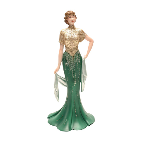 Art Deco Lady Figurine Ornament Collectible Broadway Belles Green Gold Natalie