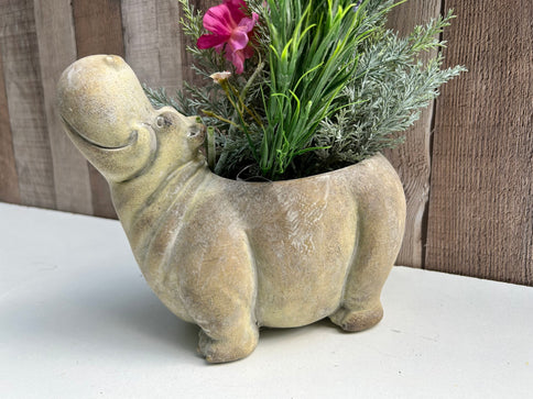 Hippo Flower Pot Planter Succulent Plant Container Sandstone Hippopotamus Gift Garden Home Decor