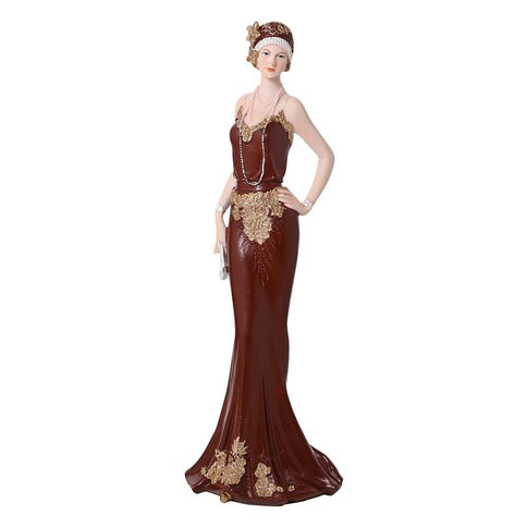 Art Deco Lady Figurine Ornament Collectable 1920's Broadway Belles Hattie 33cm Dark Red and Gold