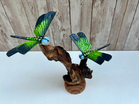 Emperor Dragonfly Ornament Teak Root Sculpture Handcarved Wooden Dragonflies Statue