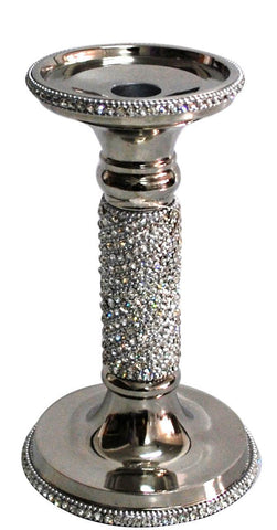 Sparkly Crystal Silver Nickel Candle Stick Holder 21cm Table Centre Wedding