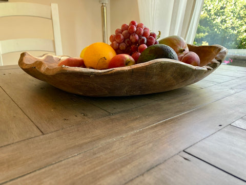 Wood Teak Fruit Bonbon Bowl Wooden Holder Rustic Dish 50cm 100% Unique Oiled