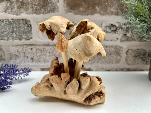 Wooden Bali Mushroom Ornament Toadstool Sculpture Handcarved Driftwood Teak Root