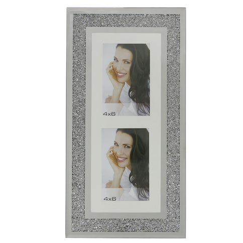 2 Photo Glass Sparkly Silver Diamond Crush Wall Multi Picture Frame 4