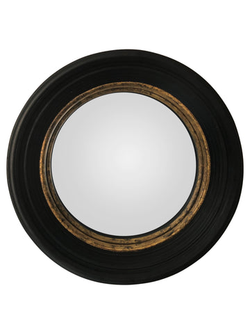 Antiqued Black Convex Fisheye Porthole Mirror Round Glass Gold Distress Rim 74cm
