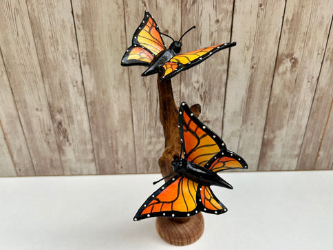 Monarch Butterfly Ornament Teak Root Sculpture Handcarved Wooden Statue