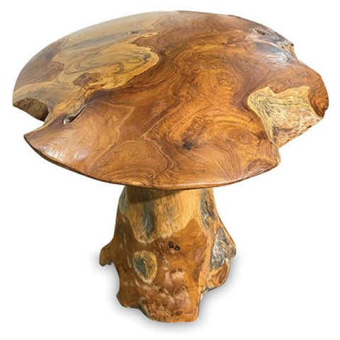 Wooden Toadstool Sculpture Mushroom Garden Teak Root Ornament Carved 36cm Medium