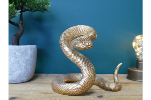 Snake Ornament Statue Reptile Figurine Sculpture Gold Coiled Viper Decor Gift