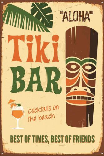 Tiki Bar Metal Plaque Wall Sign Cocktail Friend Beach Gift 15x20cm