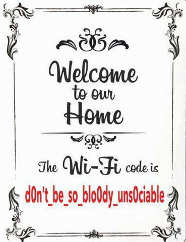 Welcome to Our Home Wifi Novelty Metal Sign Wall Plaque Steel Poster 15 x 20 cm