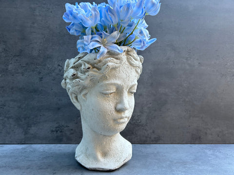 Roman Ladies Head Statue Planter Flower Pot Stone Greek Style Garden Home 25cm