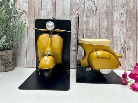 Retro Vespa Scooter Bookends Yellow Metal Moped Book Shelf Ornament Gift