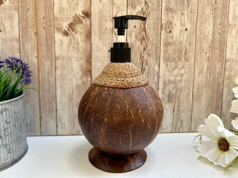 Liquid Soap Dispenser Lotion Pump Refillable Bottle Natural Coconut Shell Brown