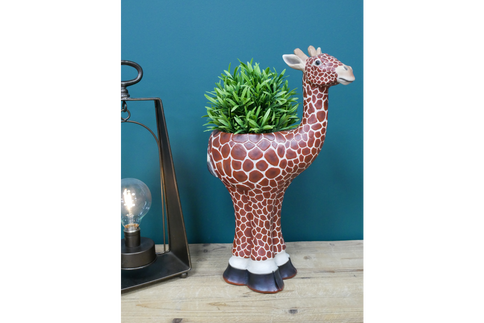 Giraffe Planter Animal Ornament Tall Round Plant Pot Statue Home Decor 43cm