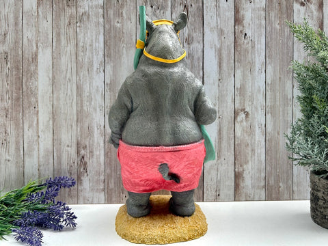 Beach Rhino Figurine Snorkeler Gift Rhinoceros Animal Ornament Novelty Statue 